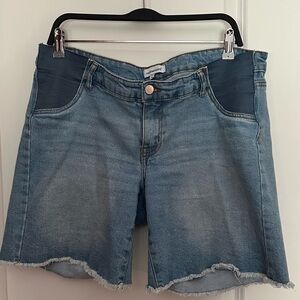 Motherhood Maternity Blue Jean Shorts with Frayed Hem - Under Belly